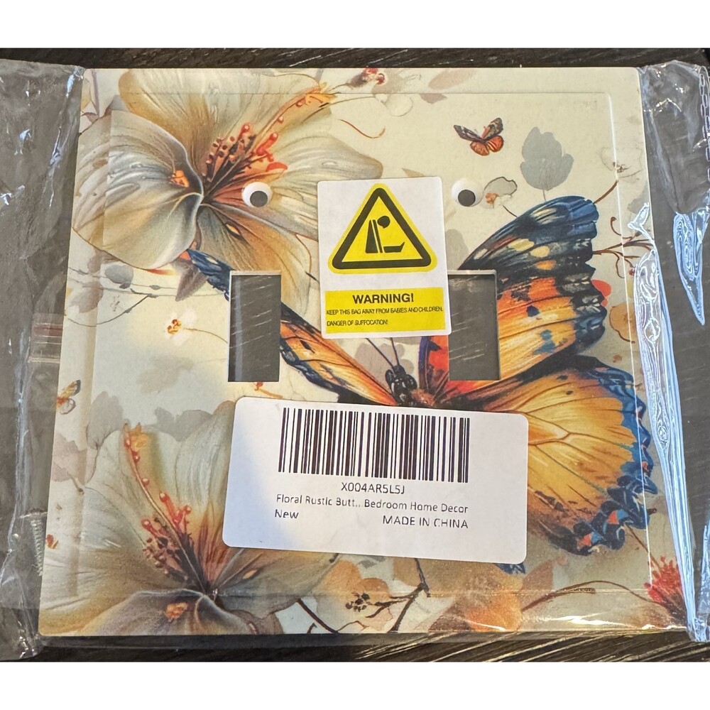 New Plastic Floral Rustic Butterfly 2 Gang Double Toggle Switch Plate Cover